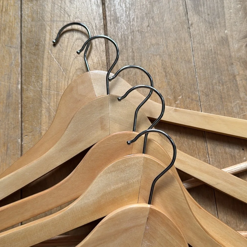 Wooden Clothes Hangers - Natural Finish Set of 5